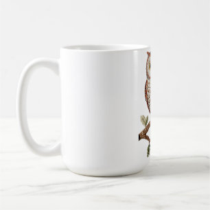 Embroidered Owl on Branch Rustic Nature Art Design Coffee Mug