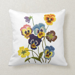Embroidered Pansies Cushion