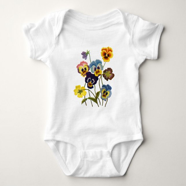 Embroidered Parade of Pansies Baby Bodysuit (Front)
