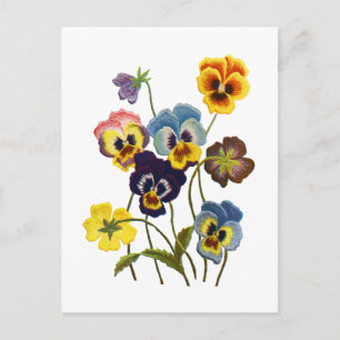 Embroidered Parade of Pansies Postcard