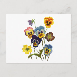 Embroidered Parade of Pansies Postcard