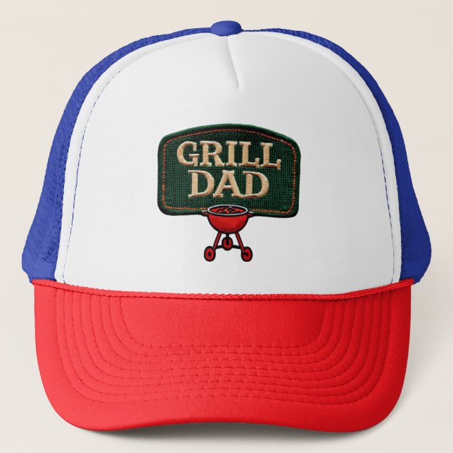 Embroidered Patch Design – Grill Dad Logo Trucker Hat (Front)