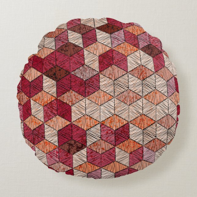 Embroidered patchwork seamless pattern. Bohemian.  Round Cushion (Front)