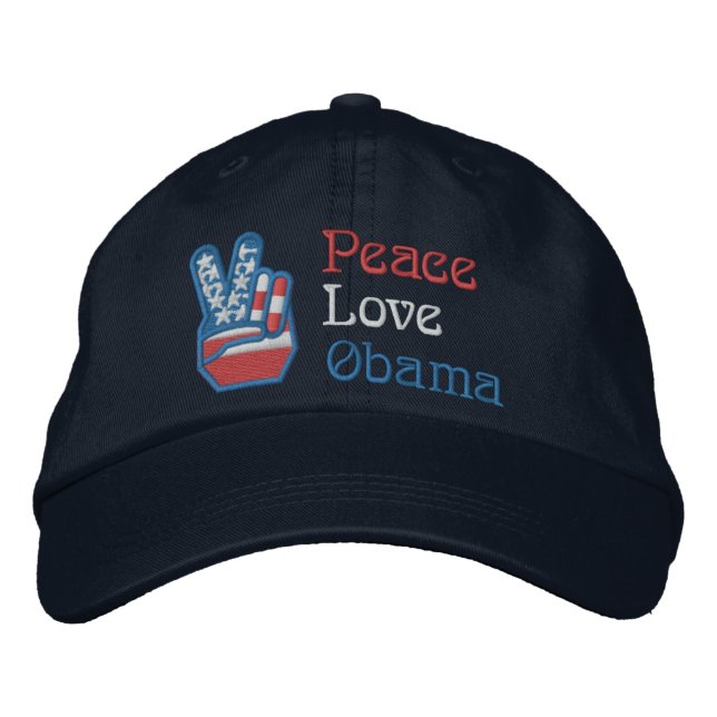 Embroidered Peace, Love, Obama Embroidered Hat (Front)