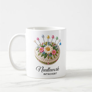 Embroidered Pin Cushion Mug — Needlework Introvert