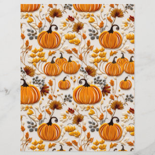embroidered pumpkin fall pattern scrapbook paper