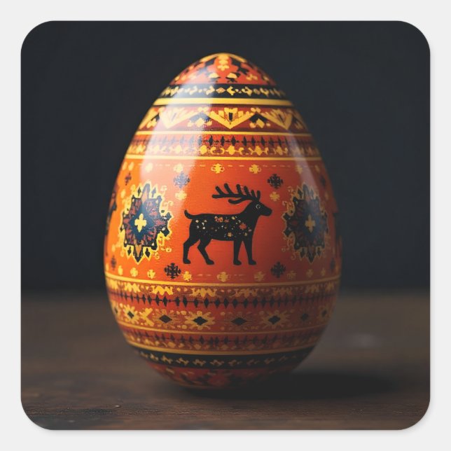 Embroidered Reindeer Easter Egg Square Sticker (Front)