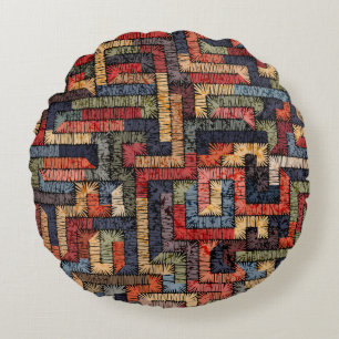Embroidered seamless geometric pattern. Ethnic and Round Cushion