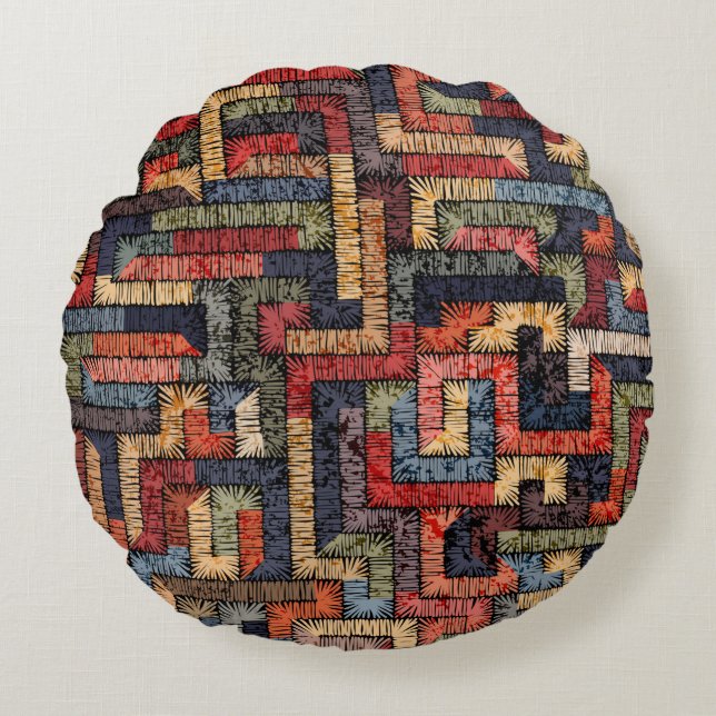Embroidered seamless geometric pattern. Ethnic and Round Cushion (Front)