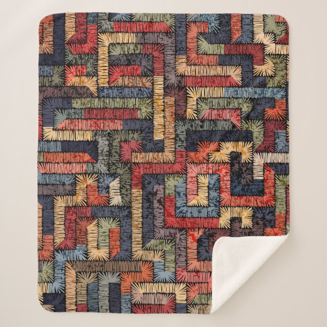 Embroidered seamless geometric pattern. Ethnic and Sherpa Blanket (Front)