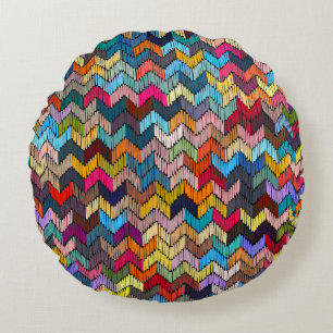 Embroidered seamless geometric pattern. Ornament E Round Cushion