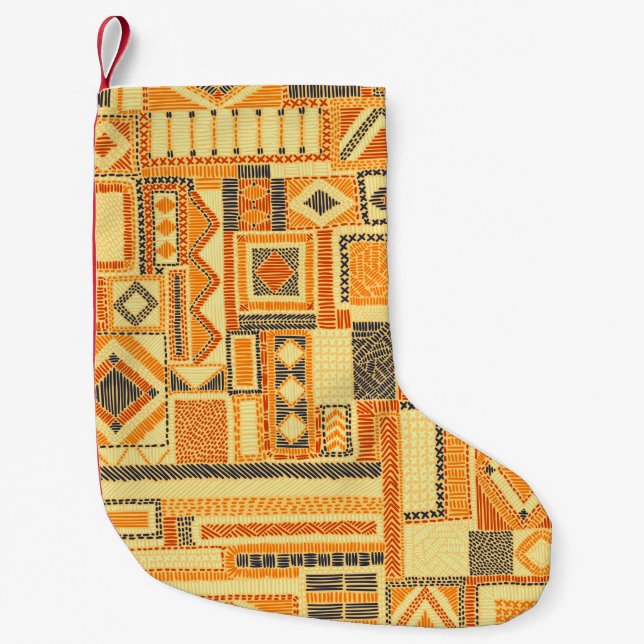 Embroidered seamless patchwork pattern. Bohemian o Small Christmas Stocking (Front)