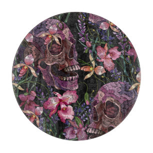 Embroidered Skull: Gothic Orchid Pattern Cutting Board