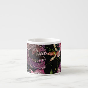 Embroidered Skull: Gothic Orchid Pattern Espresso Cup