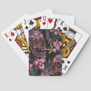 Embroidered Skull: Gothic Orchid Pattern Playing Cards