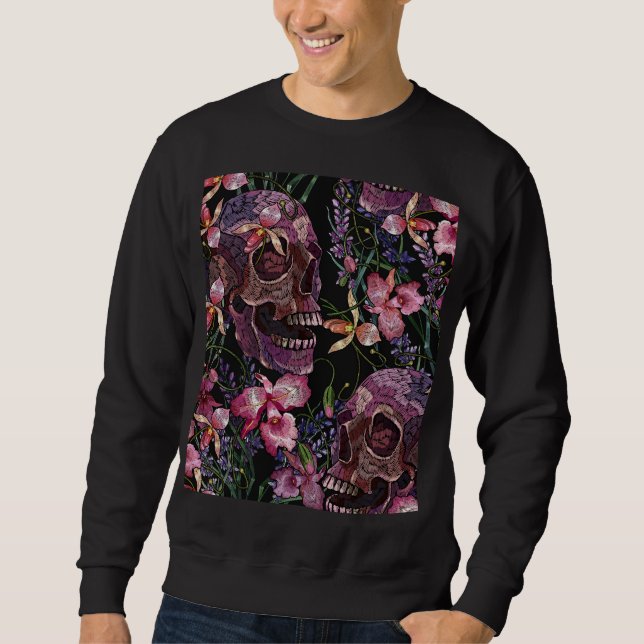 Embroidered Skull: Gothic Orchid Pattern Sweatshirt (Front)