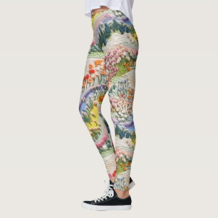 Embroidered Valley in Spring Leggings - Cute