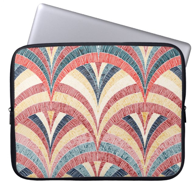 Embroidered wavy bohemian seamless print. laptop sleeve (Front)