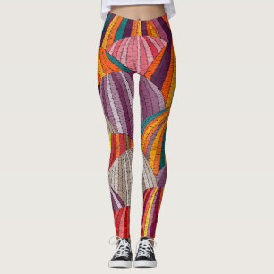 Embroidered wavy, ethnic bohemian seamless pattern leggings