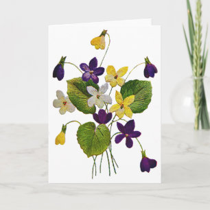 Embroidered White, Yellow and Purple Violets Card
