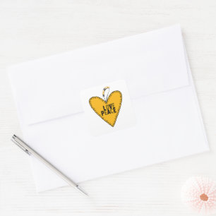 Embroidering Love & Peace • Yellow • Square Sticker