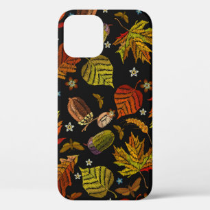 Embroidery art. Autumn seamless pattern. Leaves, a iPhone 12 Case