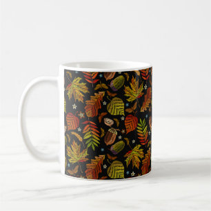 Embroidery art. Autumn seamless pattern. Leaves, a Coffee Mug