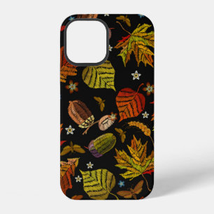 Embroidery art. Autumn seamless pattern. Leaves, a iPhone 12 Case