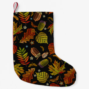 Embroidery art. Autumn seamless pattern. Leaves, a Small Christmas Stocking