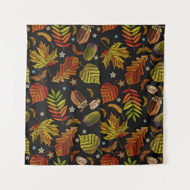 Embroidery art. Autumn seamless pattern. Leaves, a Tapestry (Front)