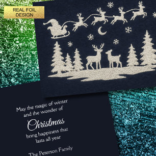 Embroidery Christmas Forest Animals Santa Sleigh Foil Holiday Card