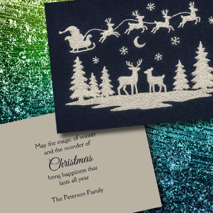 Embroidery Christmas Forest Animals Santa Sleigh Holiday Card