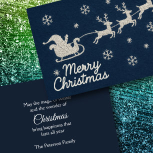 Embroidery Christmas Night Sky Santa Sleigh Holiday Card