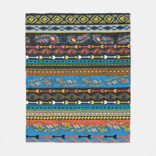Embroidery colourful simplified ethnic feathers pa fleece blanket