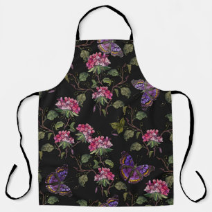 Embroidery datura flowers and butterflies seamless apron