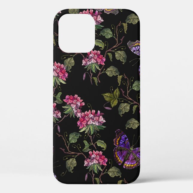 Embroidery datura flowers and butterflies seamless Case-Mate iPhone case (Back)