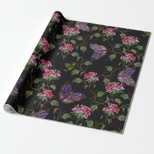 Embroidery datura flowers and butterflies seamless wrapping paper