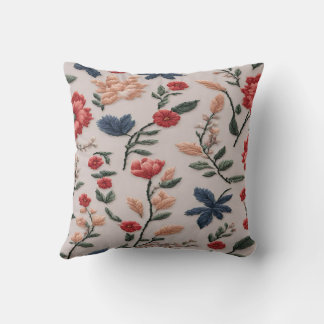 Embroidery Delicate flowers on a beige background Cushion