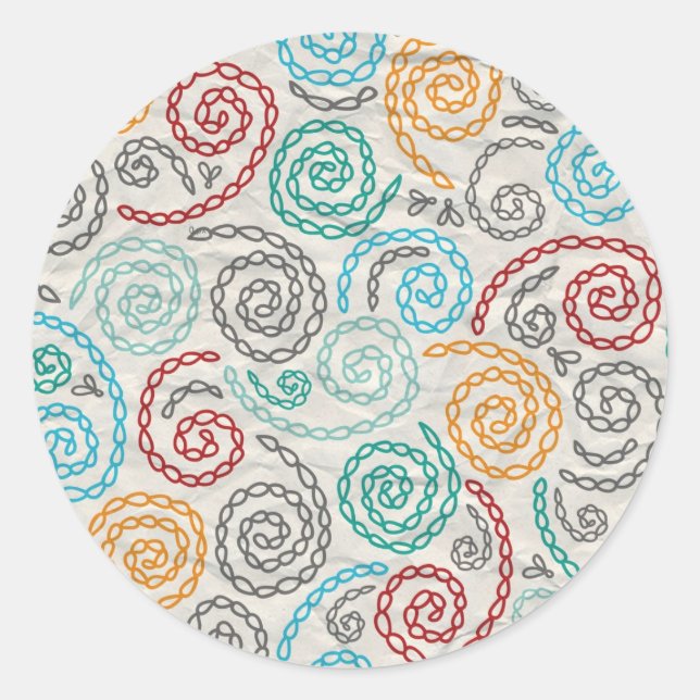 Embroidery fancy rumpled paper classic round sticker (Front)