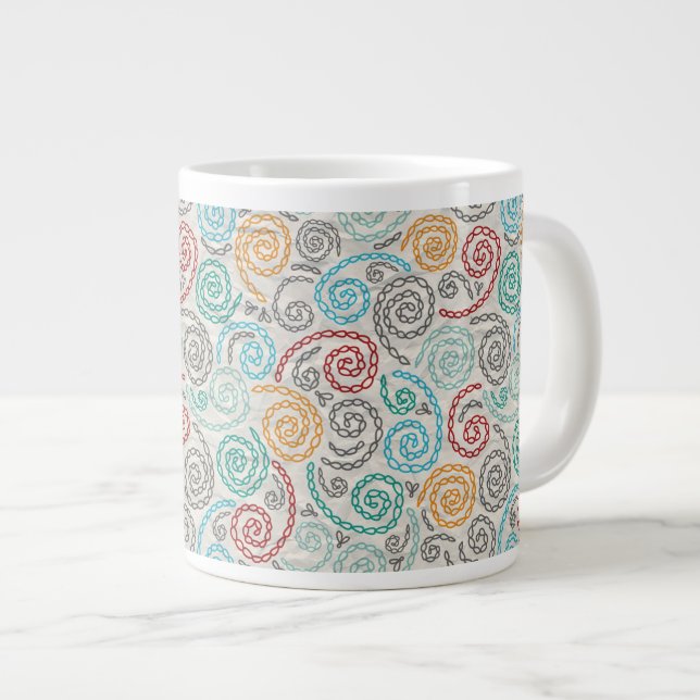 Embroidery fancy rumpled paper large coffee mug (Front Right)