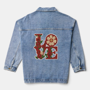 Embroidery floral love patch denim jacket
