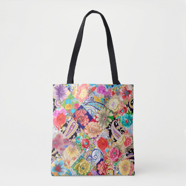 Embroidery floral neckline pattern with flowers an tote bag (Front)