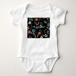 Embroidery Floral Neckline, Vintage Bouquet. Baby Bodysuit