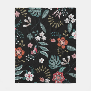 Embroidery Floral Neckline, Vintage Bouquet. Fleece Blanket