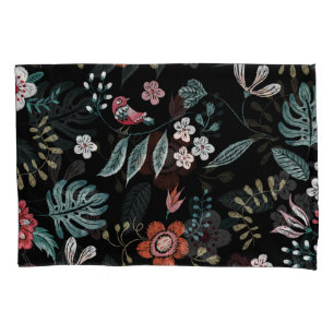 Embroidery Floral Neckline, Vintage Bouquet. Pillowcase