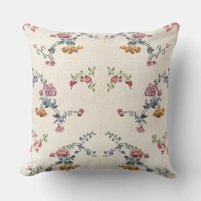 Embroidery Flowers Floral Garden Throw Pillow (Front)