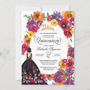 Embroidery Flowers Watercolor Floral Quinceañera Invitation