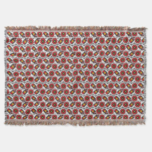 Embroidery Folklore cross-stitch floral pattern Throw Blanket