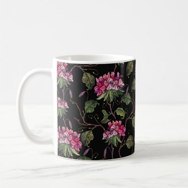 Embroidery geranium flowers seamless pattern coffee mug (Left)