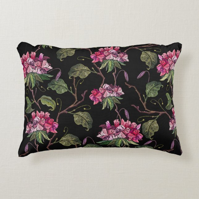 Embroidery geranium flowers seamless pattern decorative cushion (Front)